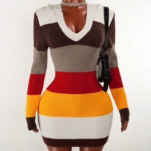 NWOT Hoodie Multicolor Knit Hoodie Dress